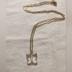 Vintage Gold Tone Amway Crystal Butterfly Necklace
